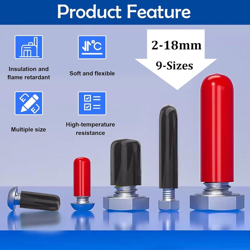 Tnisesm 300Pcs Rubber End Caps - Black Round Vinyl End Caps Bolt Screw Covers in 2/25" to 7/10" - Image 3